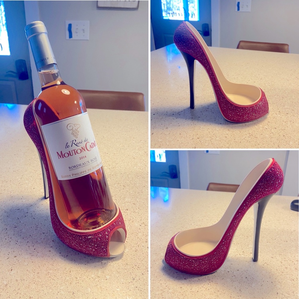 Red sequence high heel wine holder